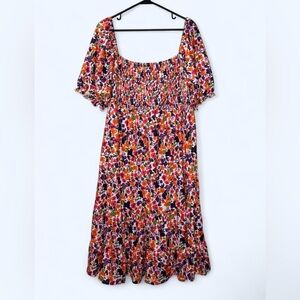 BeautyNee Maternity Floral Print Dress Short Puff Sleeve Square Neck Size 2XL